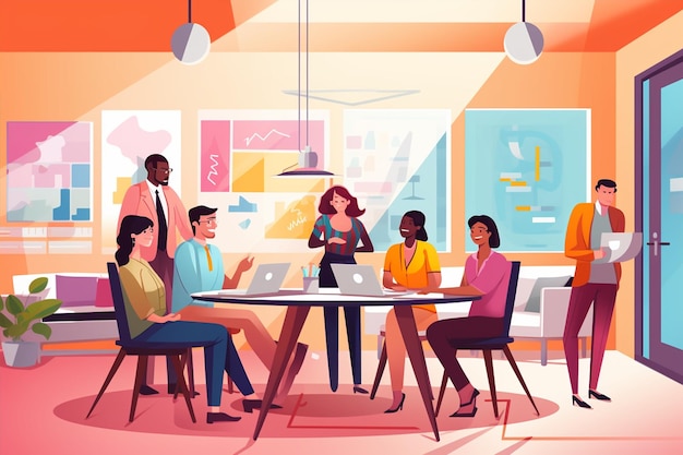 Diverse Office Team Vector Art