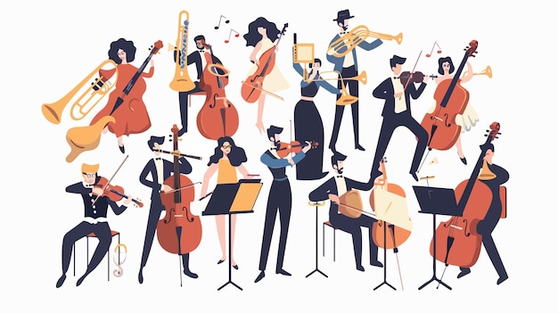 Diverse Orchestra Playing Various Music Instruments Together