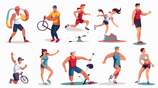 Vector diverse people engaged in various sports activities vector illustration