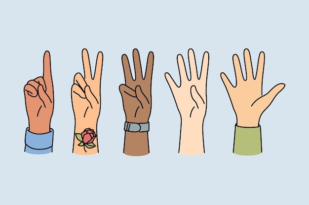 Diverse people hands showing gestures