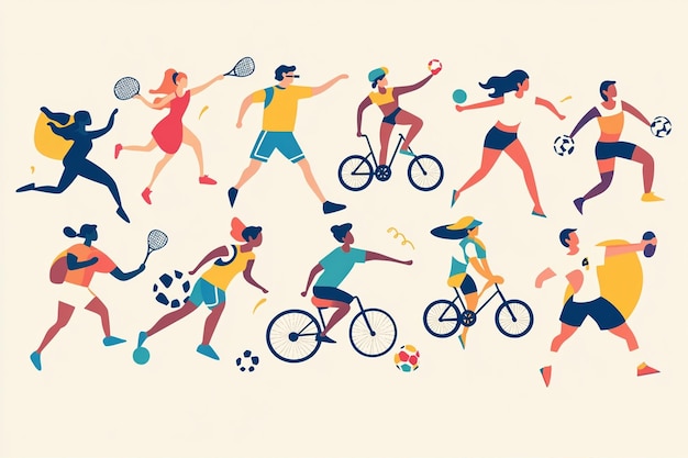 Vector diverse people playing various sports