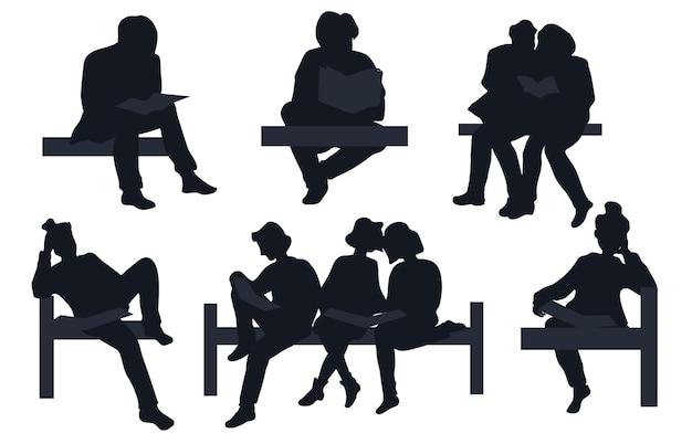 Vector diverse people reading books silhouettes premium vector templates