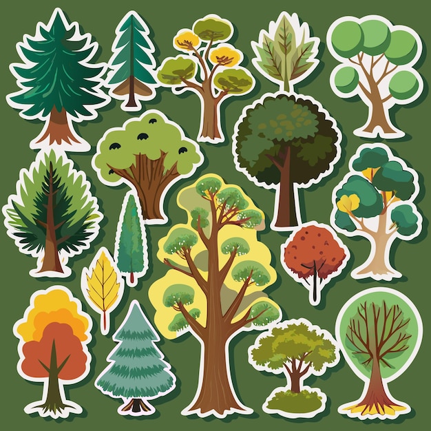 Diverse Tree Sticker Collection 20 NatureInspired Tree and Leaf Designs for Creative Projects