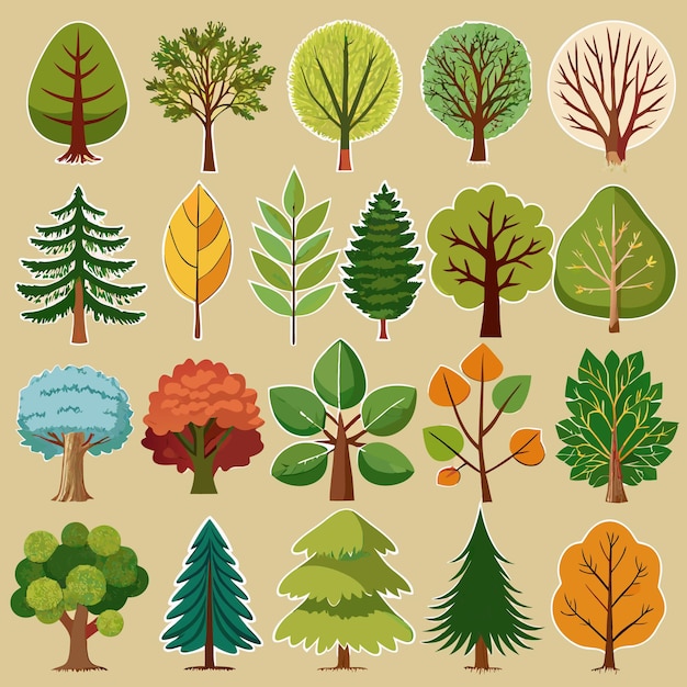 Diverse Tree Sticker Collection 20 NatureInspired Tree and Leaf Designs for Creative Projects