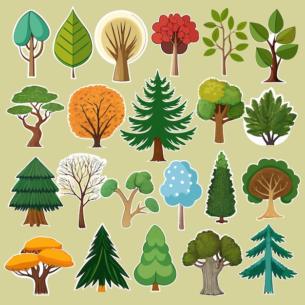 Diverse Tree Sticker Collection 20 NatureInspired Tree and Leaf Designs for Creative Projects