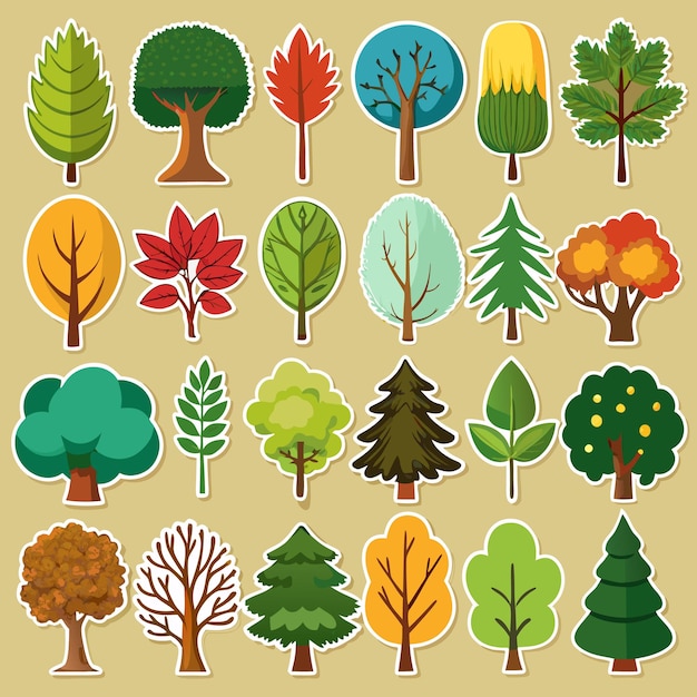 Diverse Tree Sticker Collection 20 NatureInspired Tree and Leaf Designs for Creative Projects