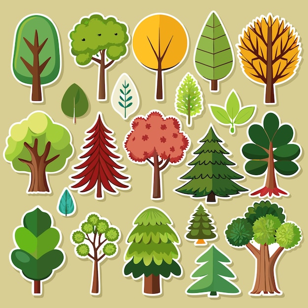 Diverse Tree Sticker Collection 20 NatureInspired Tree and Leaf Designs for Creative Projects