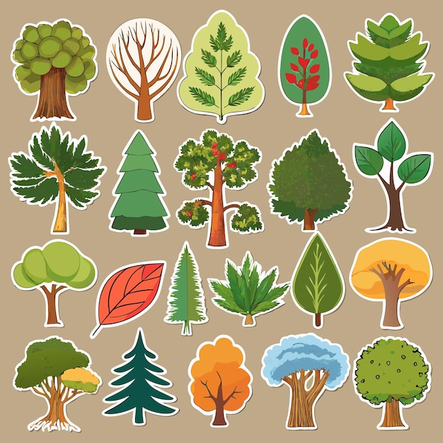 Vector diverse tree sticker collection 20 natureinspired tree and leaf designs for creative projects