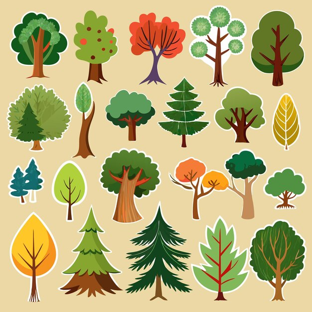 Vector diverse tree sticker collection 20 natureinspired tree and leaf designs for creative projects