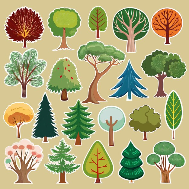 Vector diverse tree sticker collection 20 natureinspired tree and leaf designs for creative projects