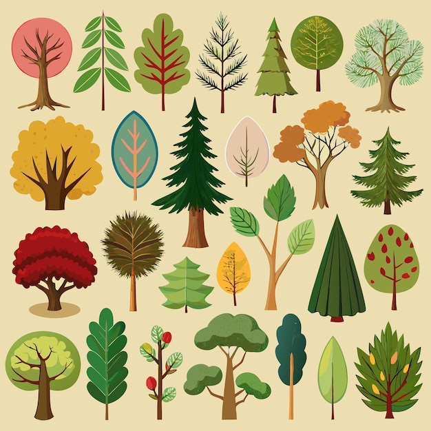 Vector diverse tree sticker collection 20 natureinspired tree and leaf designs for creative projects