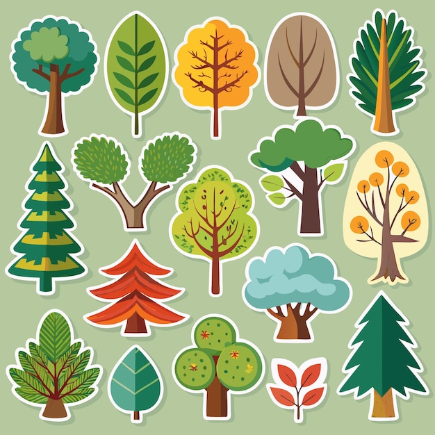 Vector diverse tree sticker collection 20 natureinspired tree and leaf designs for creative projects