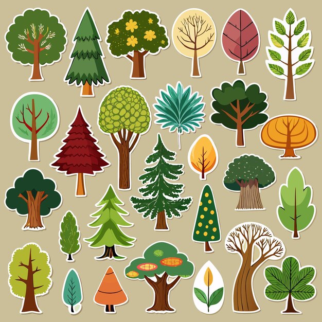 Vector diverse tree sticker collection 20 natureinspired tree and leaf designs for creative projects