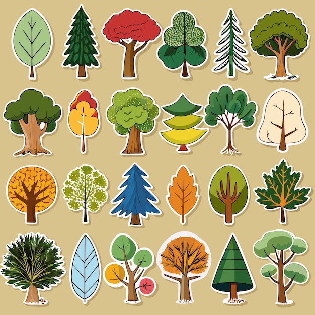 Vector diverse tree sticker collection 20 natureinspired tree and leaf designs for creative projects