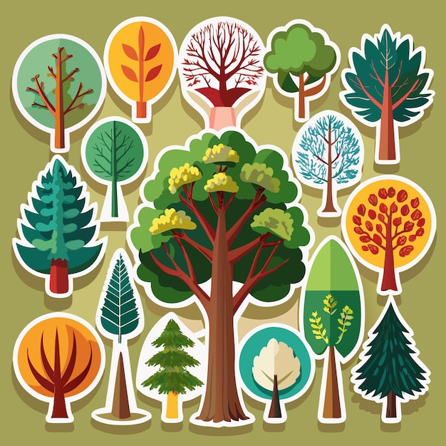 Vector diverse tree sticker collection 20 natureinspired tree and leaf designs for creative projects