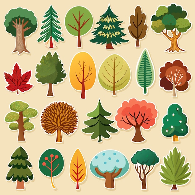 Vector diverse tree sticker collection 20 natureinspired tree and leaf designs for creative projects