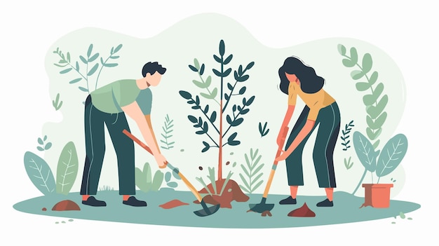 Diverse Volunteers Planting Trees Together