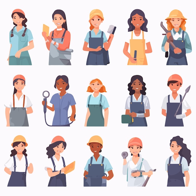 Vector diverse woman portraits showcasing various professions and occupations