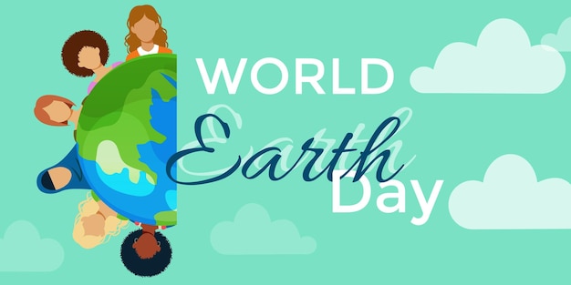 Diverse Women and planet earth World Earth Day Vector illustration for banner card flyer