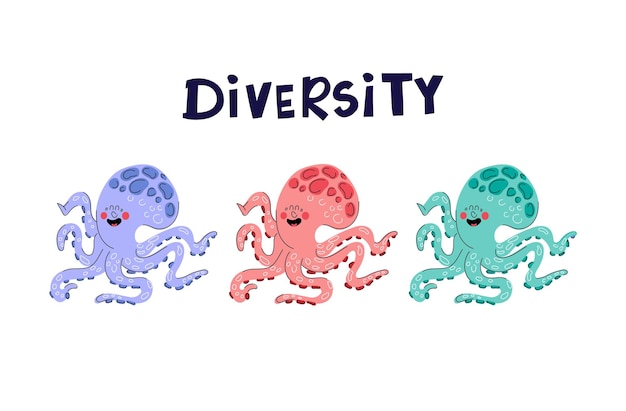 Diversity concept with colorfull octopus hand drawn illustration