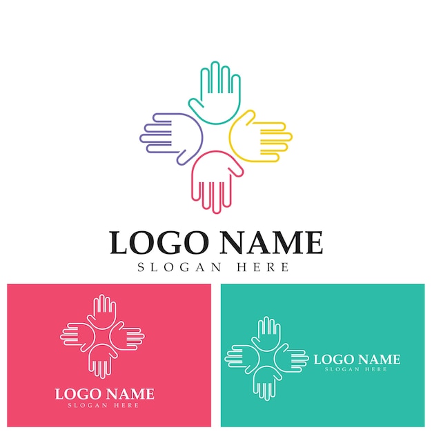 Diversity hand team work help logo vector icon illustration