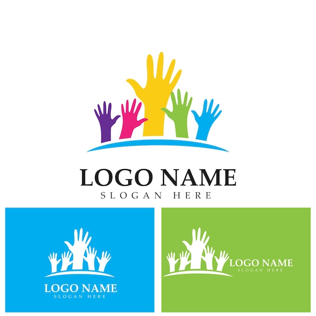 Diversity hand team work help logo vector icon illustration