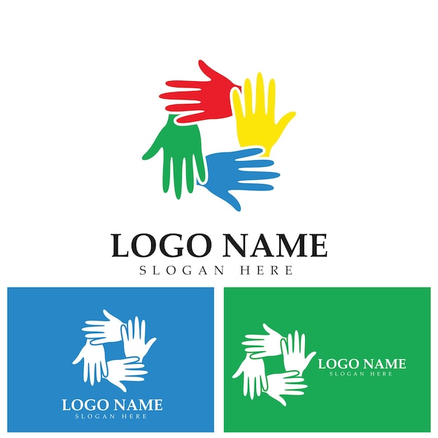 Diversity hand team work help logo vector icon illustration