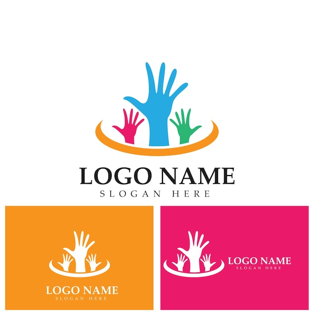 Diversity hand team work help logo vector icon illustration