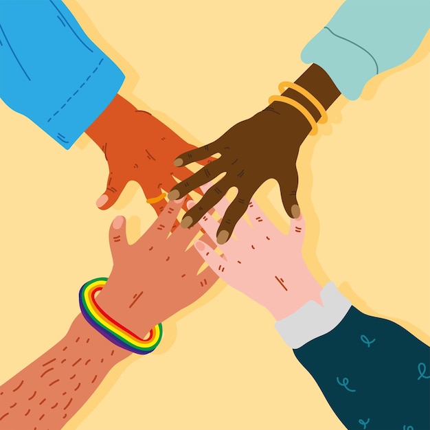 Diversity hands humans team together icons  illustration 