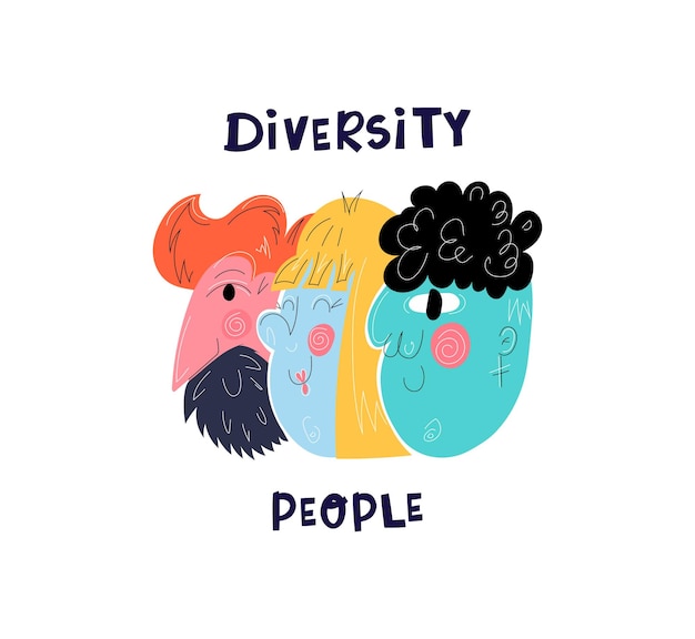 Diversity people concept Abstract people portraits in hand drawn stylePoster print banner