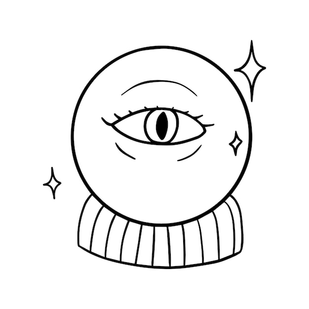 Divination crystal ball with eye clairvoyance halloween doodle coloring cartoon linear