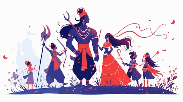 Vector divine illustration of lord rama sita laxmana and hanuman