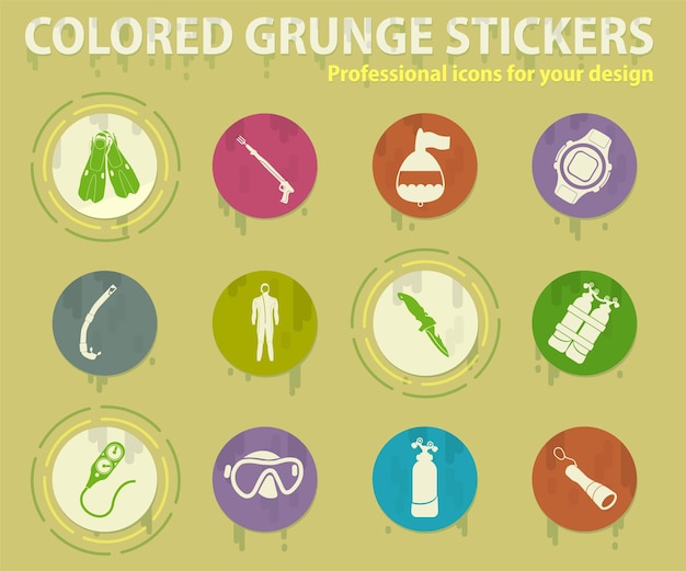 Diving colored grunge icons