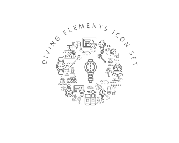 Diving elements icon set design