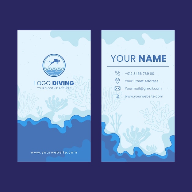 Diving hand drawn flat business card