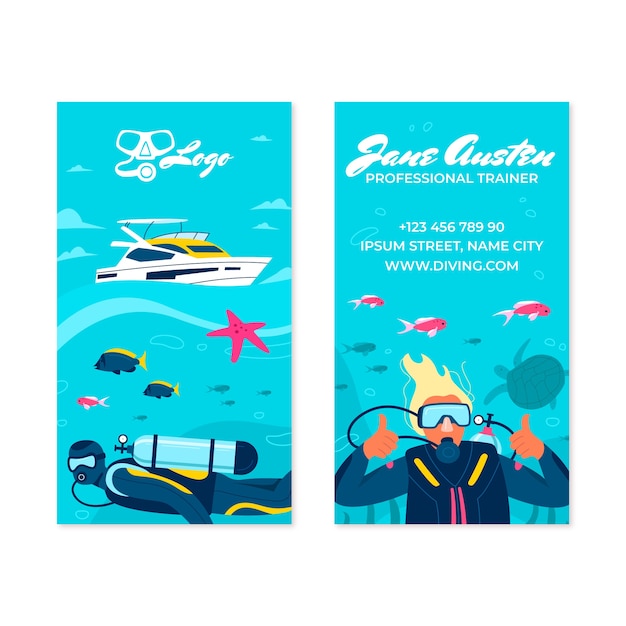 Diving hand drawn flat business card