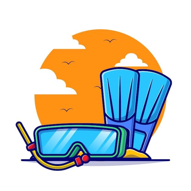 Diving tools with summer cartoon flat illustration.