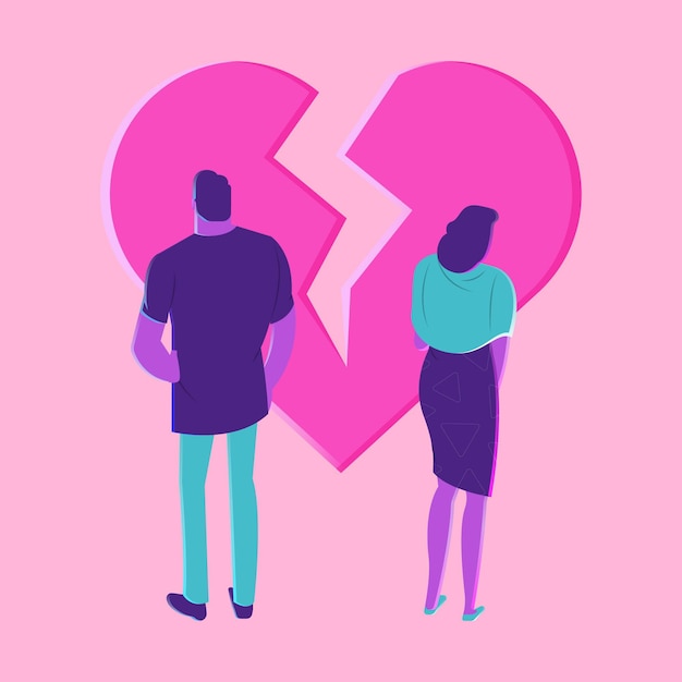 Vector divorce concept with broken heart