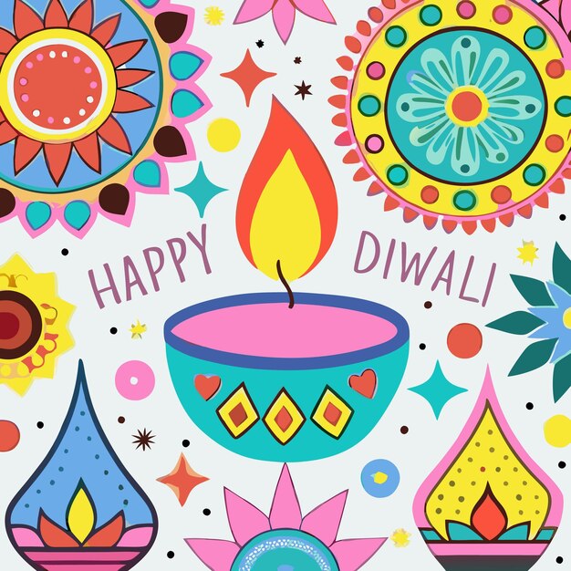 Vector diwali celebration and mandala art vibrant festive illustrations