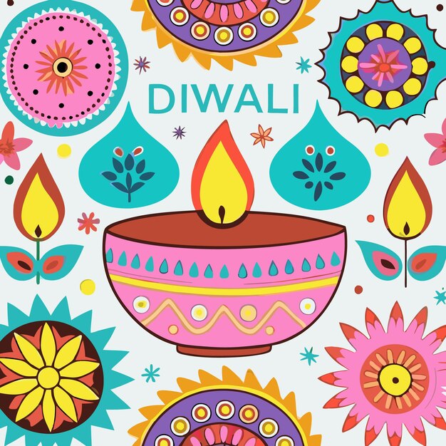 Vector diwali celebration and mandala art vibrant festive illustrations