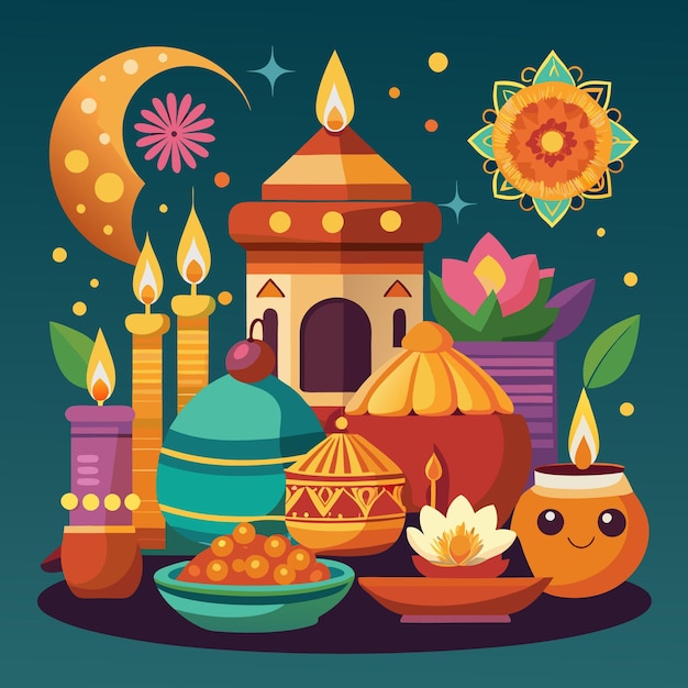 Vector diwali celebration and mandala art vibrant festive illustrations