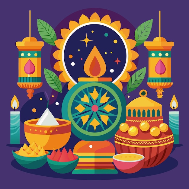 Vector diwali celebration and mandala art vibrant festive illustrations