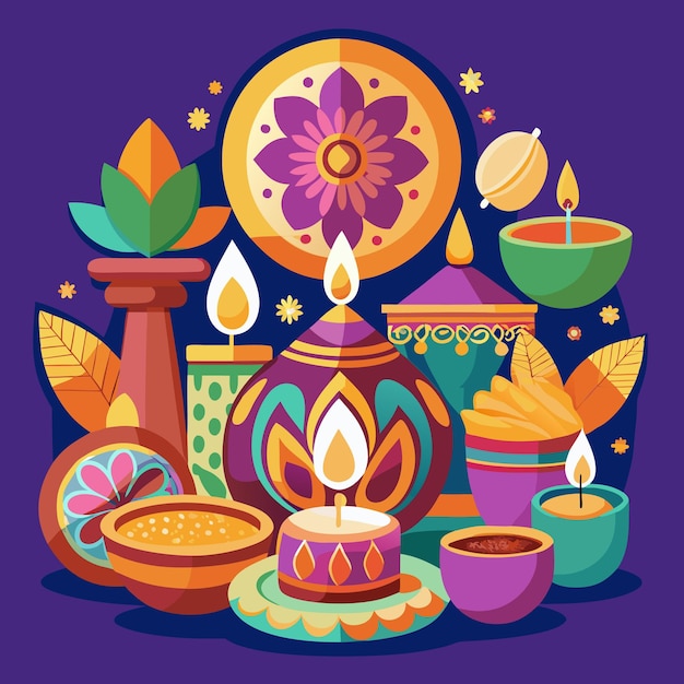 Vector diwali celebration and mandala art vibrant festive illustrations