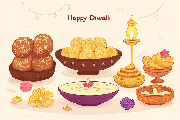 Vector diwali celebration with festive decorations