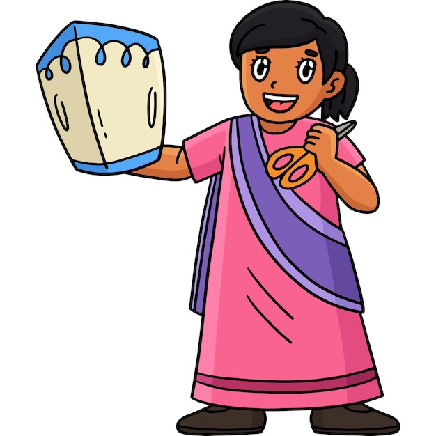 Diwali Child with Sky Lantern Cartoon Clipart