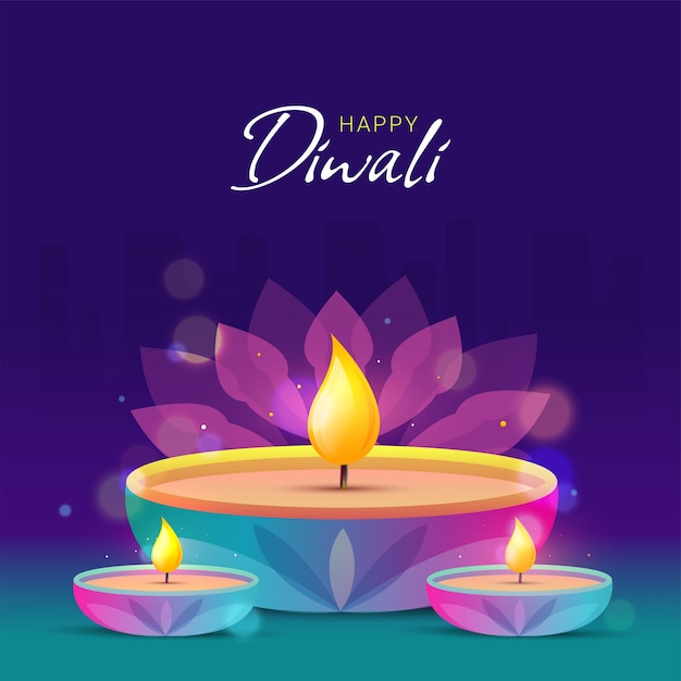 Diwali creatives with colorful lamp and mandala in background