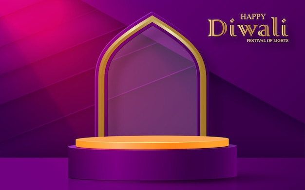 Diwali or Deepavali 3d Podium round stage style for the Indian festival of lights