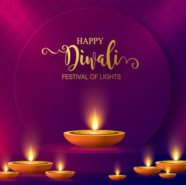 Diwali Deepavali or Dipavali the festival of lights india with gold diya