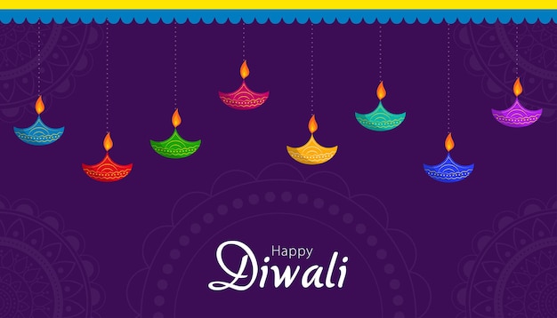 Vector diwali festival banner design diwali background with decorative diya happy diwali celebration