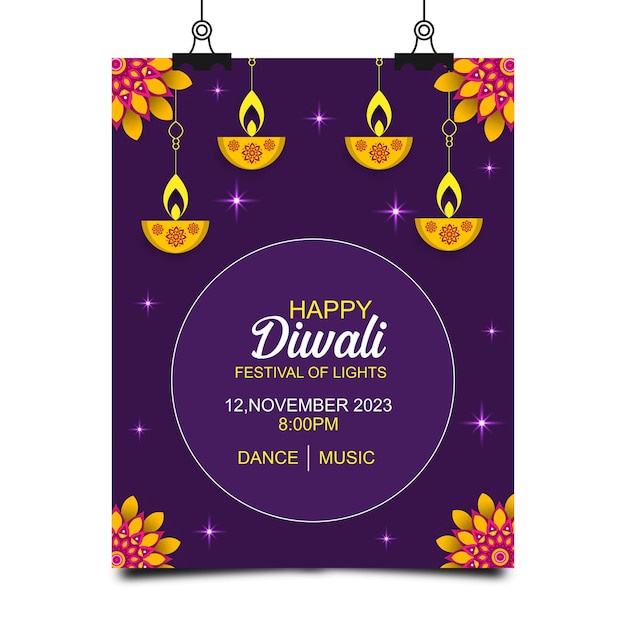 Vector diwali festival celebration vertical poster template